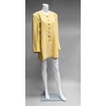 A Hermes lemon wool and silk collarless long line jacket, size 42,