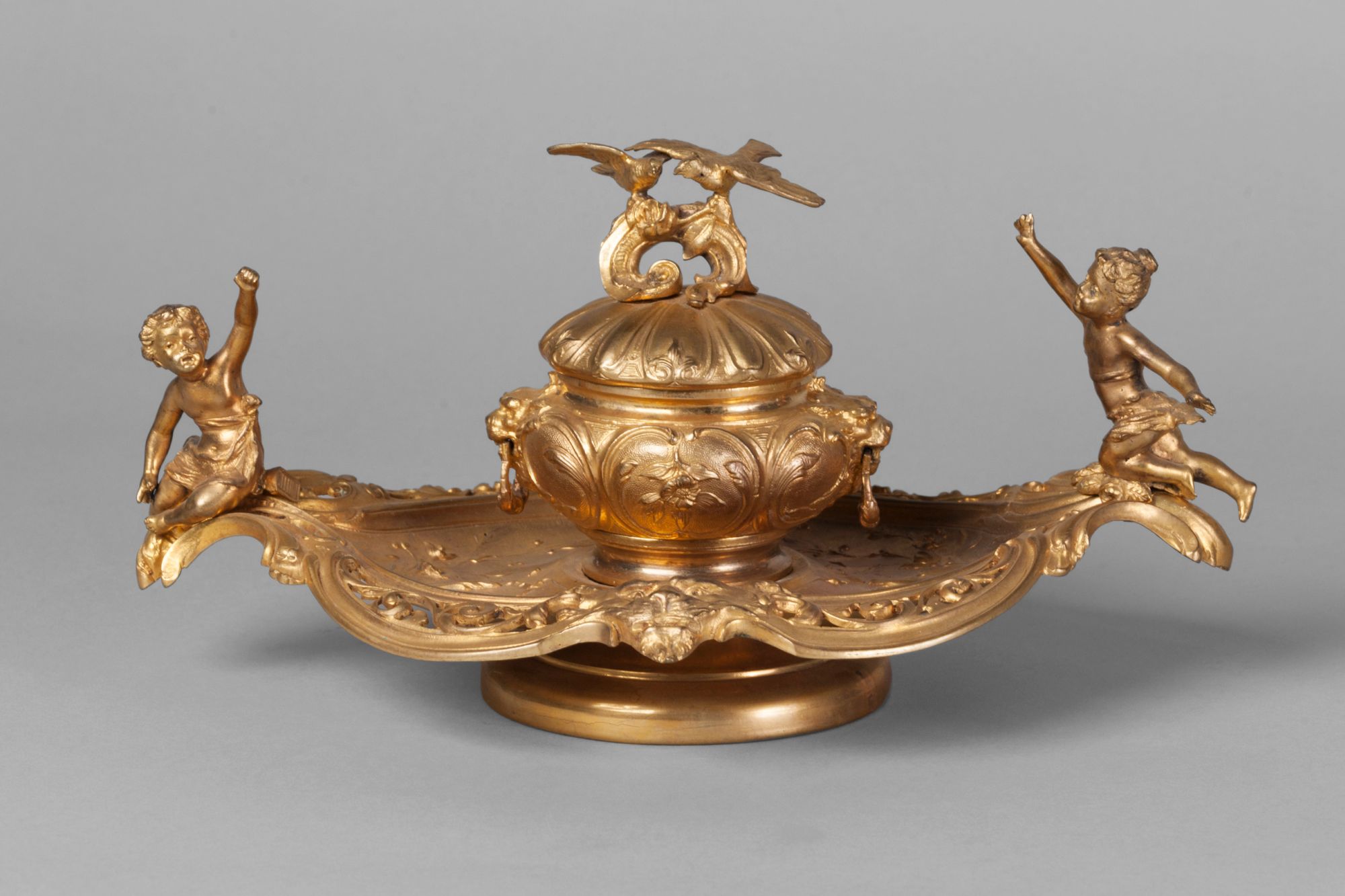 A French gilt metal encrier, 19th century,