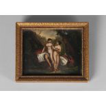 An Austrian or German picture of two nude female bathers, late 19th century, painted on tin,