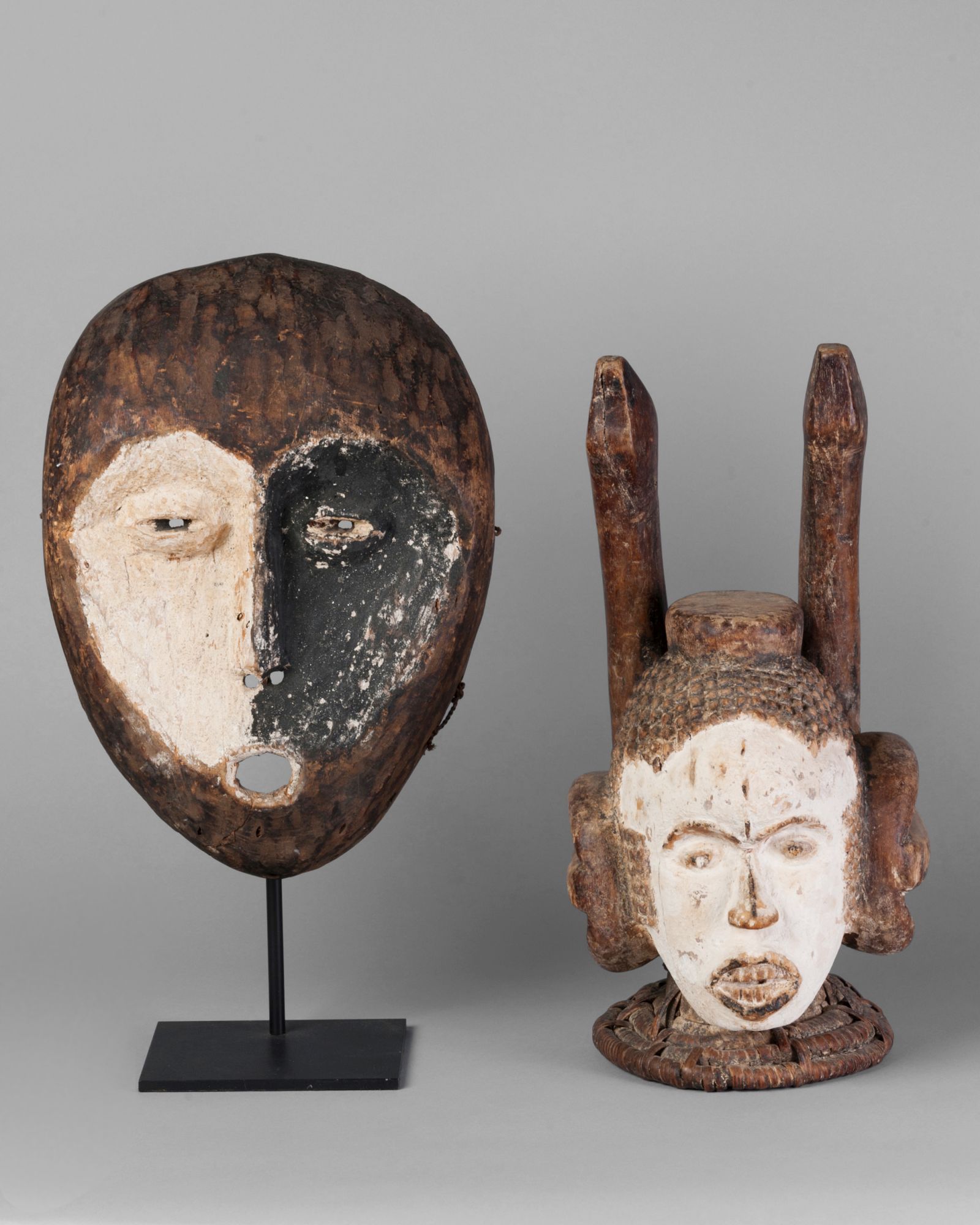 A Igbo tribal mask, portrayed with long horns,