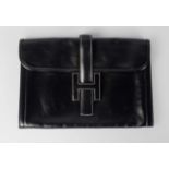 A Hermes Jige 29cm clutch bag, black leather with white stitching, canvas interior,