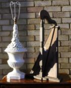 A harp and a porcelain table lamp
