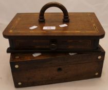 A Victorian rosewood sewing box and an inlaid sewing box
