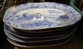 A quantity of Victorian blue and white meat plates