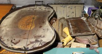 An inlaid mahogany tray and a quantity of various boxes,