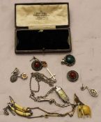 A quantity of silver jewellery including amber earrings