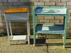 A painted tea trolley and work box
