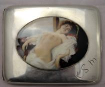 A silver case depicting a nude
