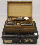 An oak artists box and a small tin box