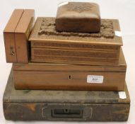 A Victorian leather correspondence box and other boxes