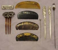 A quantity of lacquered hair combs etc