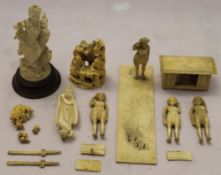 A 19th century Japanese ivory okimono and various Indian ivory items