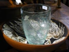 A large Studio pottery bowl and a large Art glass vase