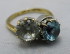 A 9 ct gold two stone crossover ring