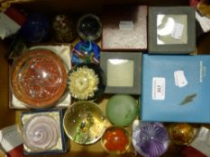 A quantity of paperweights and Japanese eggshell tea sets