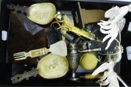 A quantity of miscellaneous items, including horn, spoons, corkscrews,