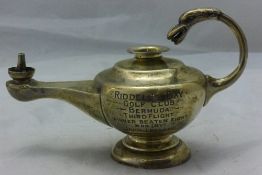 A silver lamp engraved Ridell's Bay Golf Club, Bermuda, Third Flight Winner Beaten Eight,