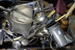 A box of miscellaneous metalwares