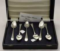 A harlequin set of six bright cut tea/coffee spoons by Peter and William Bateman, 1806 and 1807,