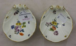 A pair of Meissen florally decorated shell form salts