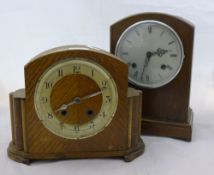 Two oak mantle clocks