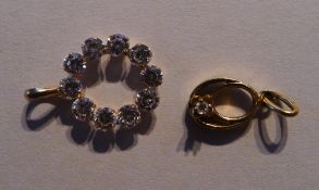 Two 9 ct gold diamond and stone set pendants