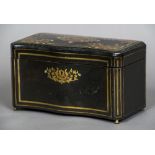 A 19th century French caddy/cigar box Of serpentine form, with brass, ivory and other inlays,