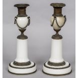 A pair of Grand Tour candlesticks Each urn shaped porcelain body with bronze mounts,