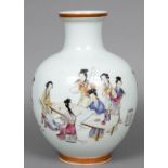 A Chinese porcelain baluster vase Decorated with female figures in a domestic interior,