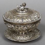 A 19th century Hanau silver covered bowl and stand The removable lid with acorn finial,