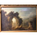 CONTINENTAL SCHOOL (18th century) Figures by a Ruin in a Romantic Italiante Landscape Oil on