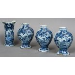 Three 19th century Delft blue and white vases Each of bulbous rounded octagonal form decorated with