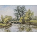 *AR BRIAN BENNETT (born 1927) British River Landscape Oil on board Signed 39 x 28.