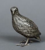 A 19th/20th century Hanau silver model of a partridge Naturalistically modelled,