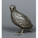 A 19th/20th century Hanau silver model of a partridge Naturalistically modelled,