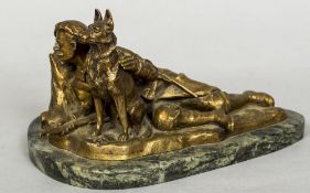 EUGENE CARTIER (1861-1943) French Infantryman and His Dog Gilt bronze, on marble base Signed 22.