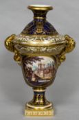 An early 19th century Crown Derby twin handled vase Decorated with a view of Lincoln,