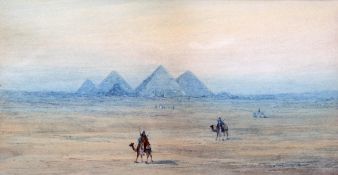 FREDERICK GOODALL (1822-1904) British Camels Before the Pyramids at Giza Watercolour Inscribed to