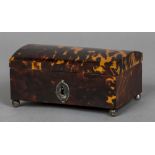 A George III unmarked silver mounted tortoiseshell casket Of hinged domed form,