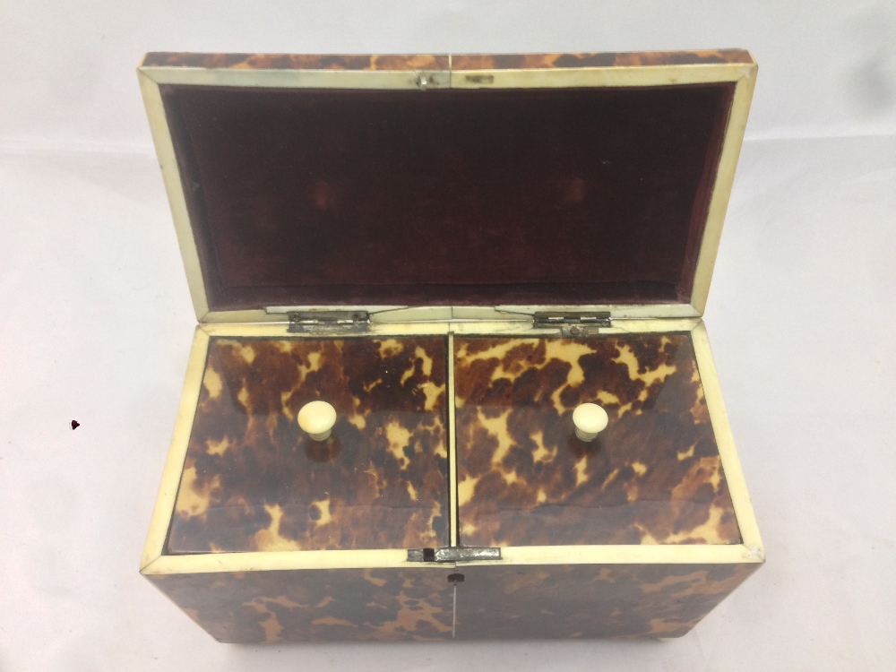 A 19th century tortoiseshell tea caddy The domed hinged rectangular top including two lidded - Image 6 of 8