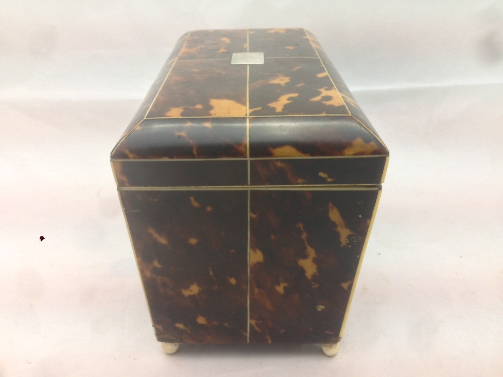 A 19th century tortoiseshell tea caddy The domed hinged rectangular top including two lidded - Image 5 of 8