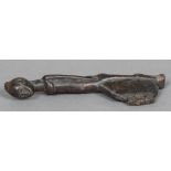 A small African carved wooden tribal hand club The handle formed as a male figure,