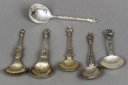 Five various Continental Apostle spoons Each with typical figural finial;