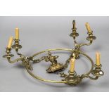 A late 19th/early 20th century gilt bronze hanging chandelier Of circular three sectional scrolling