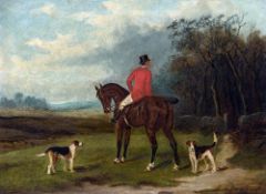 E S ENGLAND (flourished circa 1900) Huntsman on Horseback With Hounds Oils on canvas Signed 40 x 30