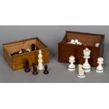 A late 19th century ivory chess set Both sides unstained,