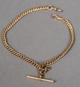 A George V 9 ct rose gold Albert chain, hallmarked London 1922 37 cm long overall.