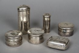 A set of six French silver dressing table containers,