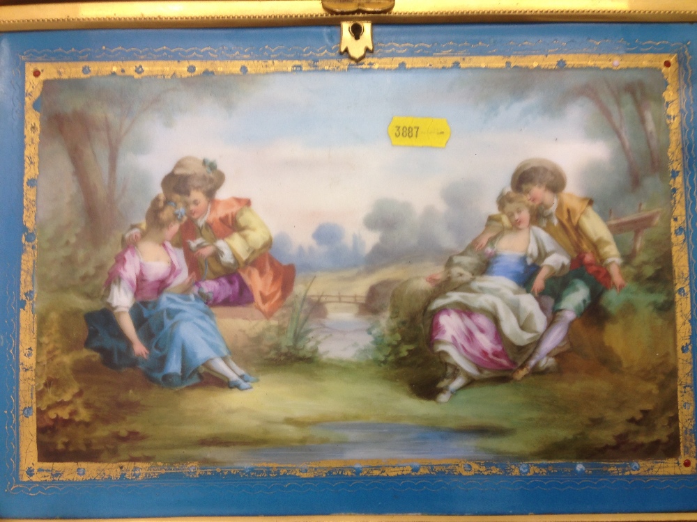A 19th century ormolu mounted porcelain inset writing slope Inset with Sevres type painted - Bild 12 aus 15