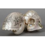 An unusual 19th century seashell desk stand Formed from three shells,